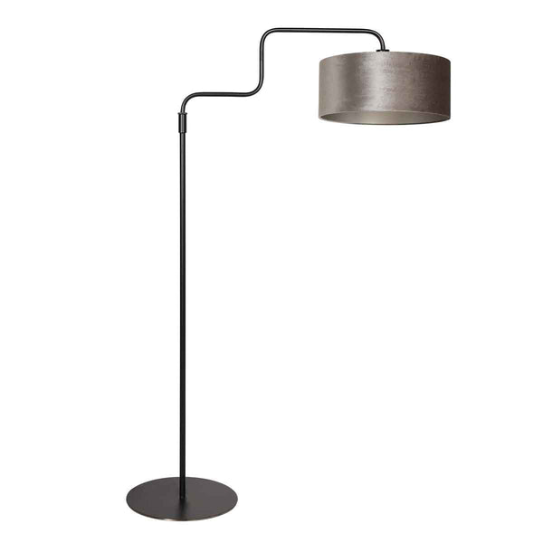 Schwarze Stehlampe Bloeba 4167ZW mit grauem Samtschirm