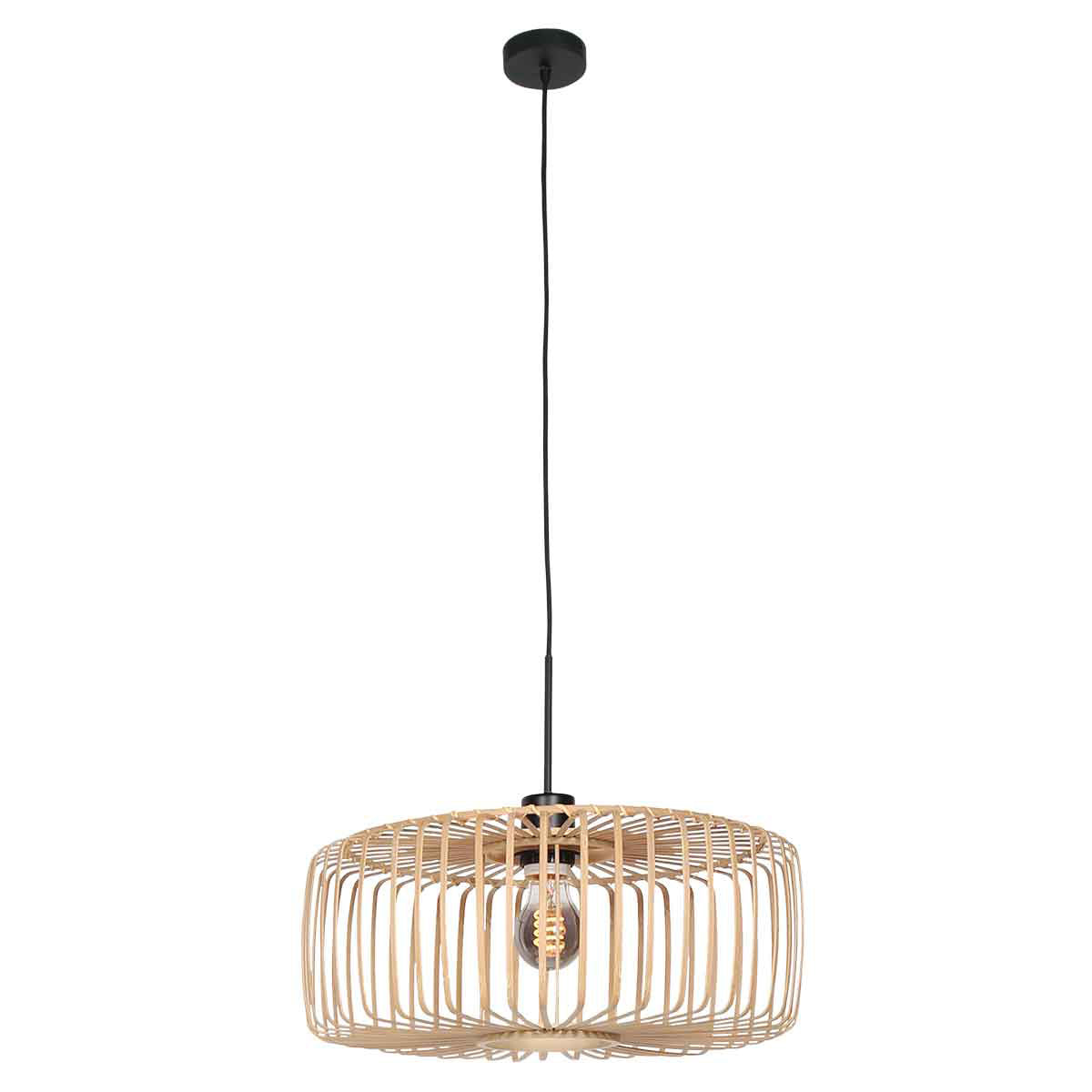 Suspension complète avec câble noir et rosace de plafond, vue de profil