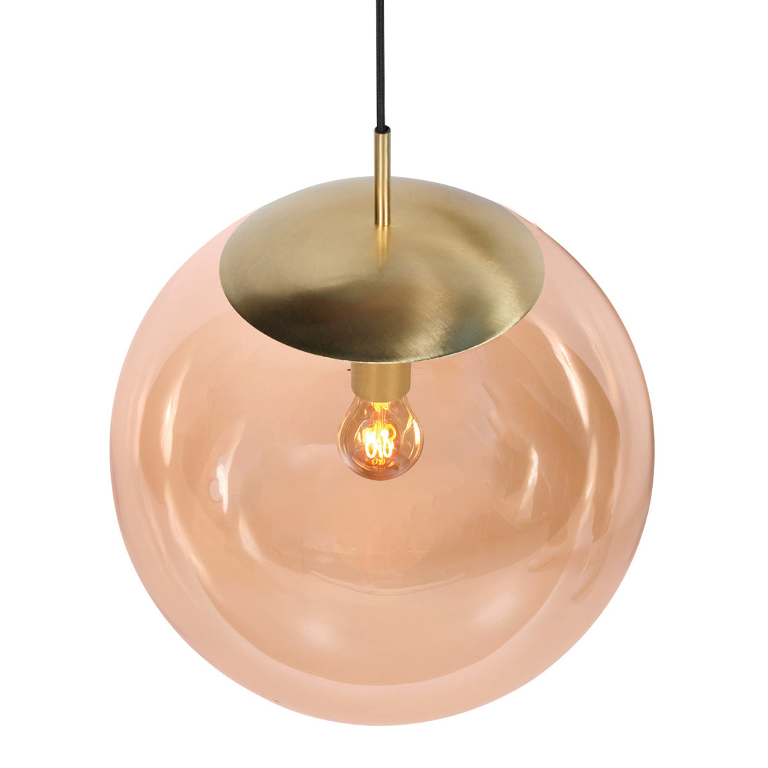 Goldene Globus-Pendelleuchte aus bernsteinfarbenem Glas Ø 40 cm, Esszimmer | Bollique