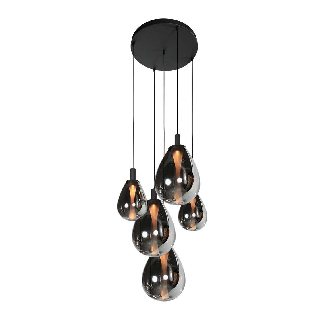 Rauchglas-Traubenpendelleuchte, 5-flammig im Kaskadendesign für das Esszimmer | Glimsy