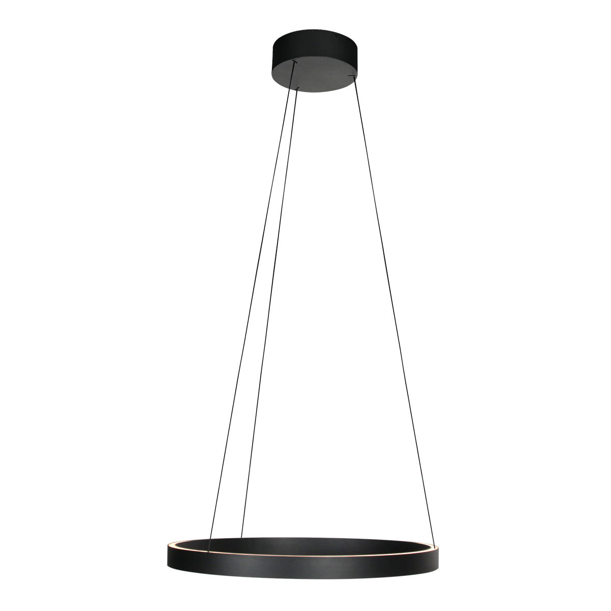 Vue en plongée de la suspension ronde noire avec diffuseur lumineux