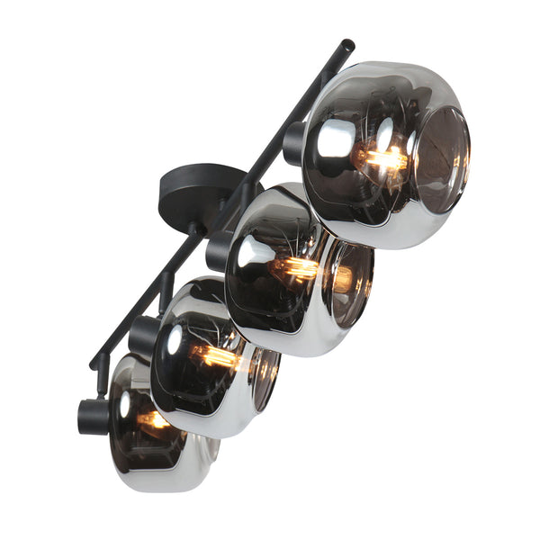 Schwarzer 4-flammiger Deckenstrahler Tenebris 4211ZW – elegante Beleuchtung mit Rauchglas