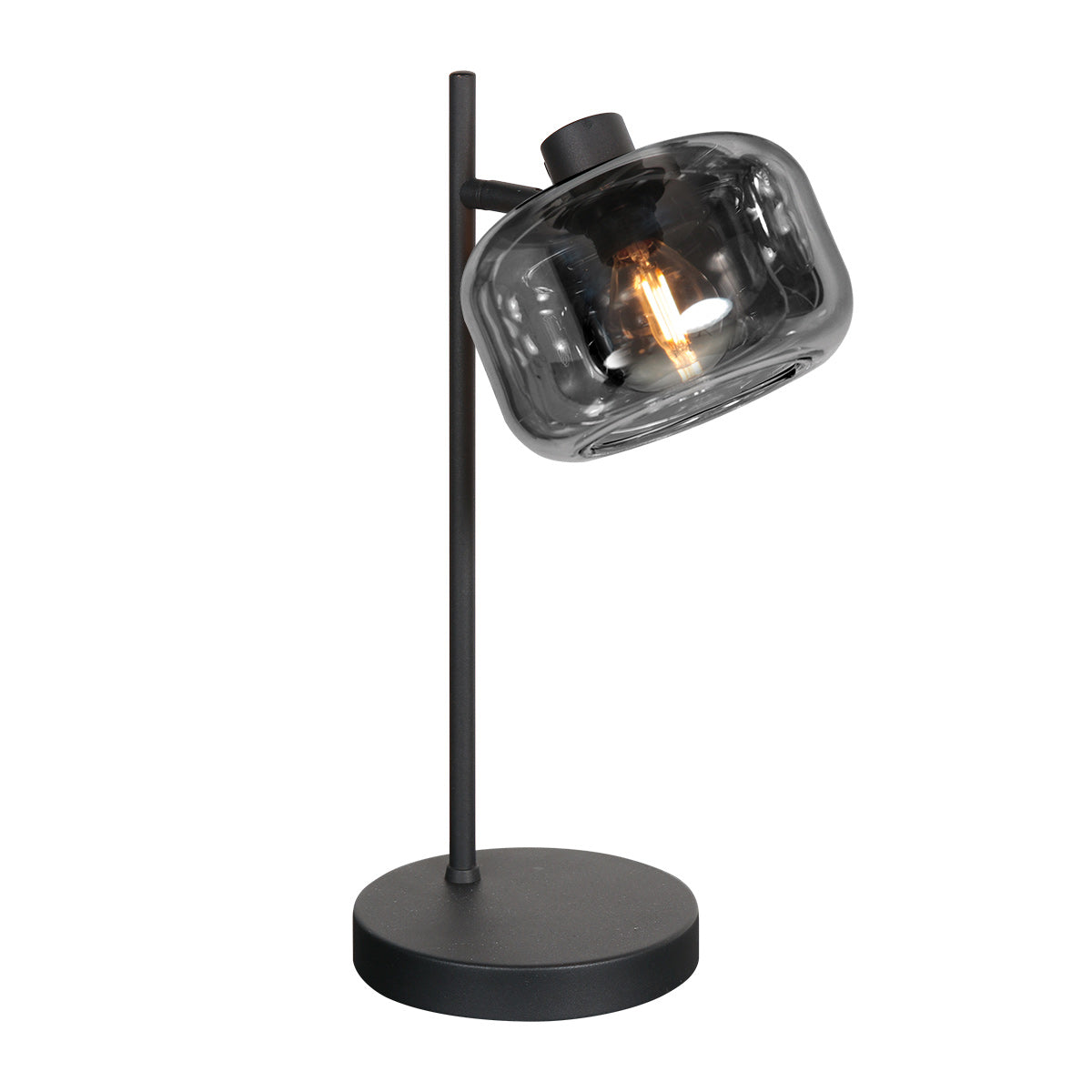 Même lampe de table noire présentée de face sur fond blanc uni