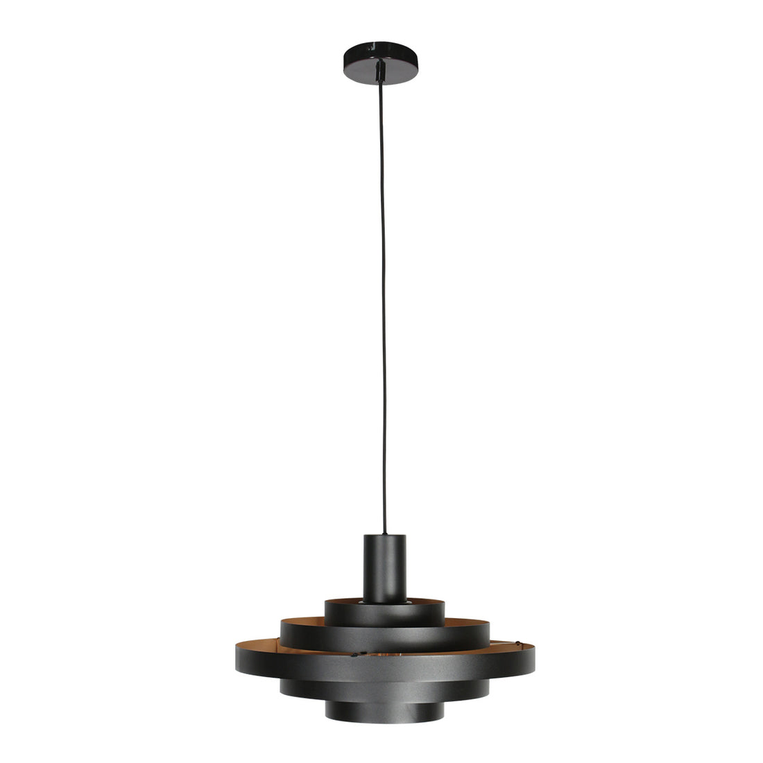 Schwarze Hängeleuchte, goldfarbenes Interieur, Ø 50 cm, Textilkabel | Halo Cirque