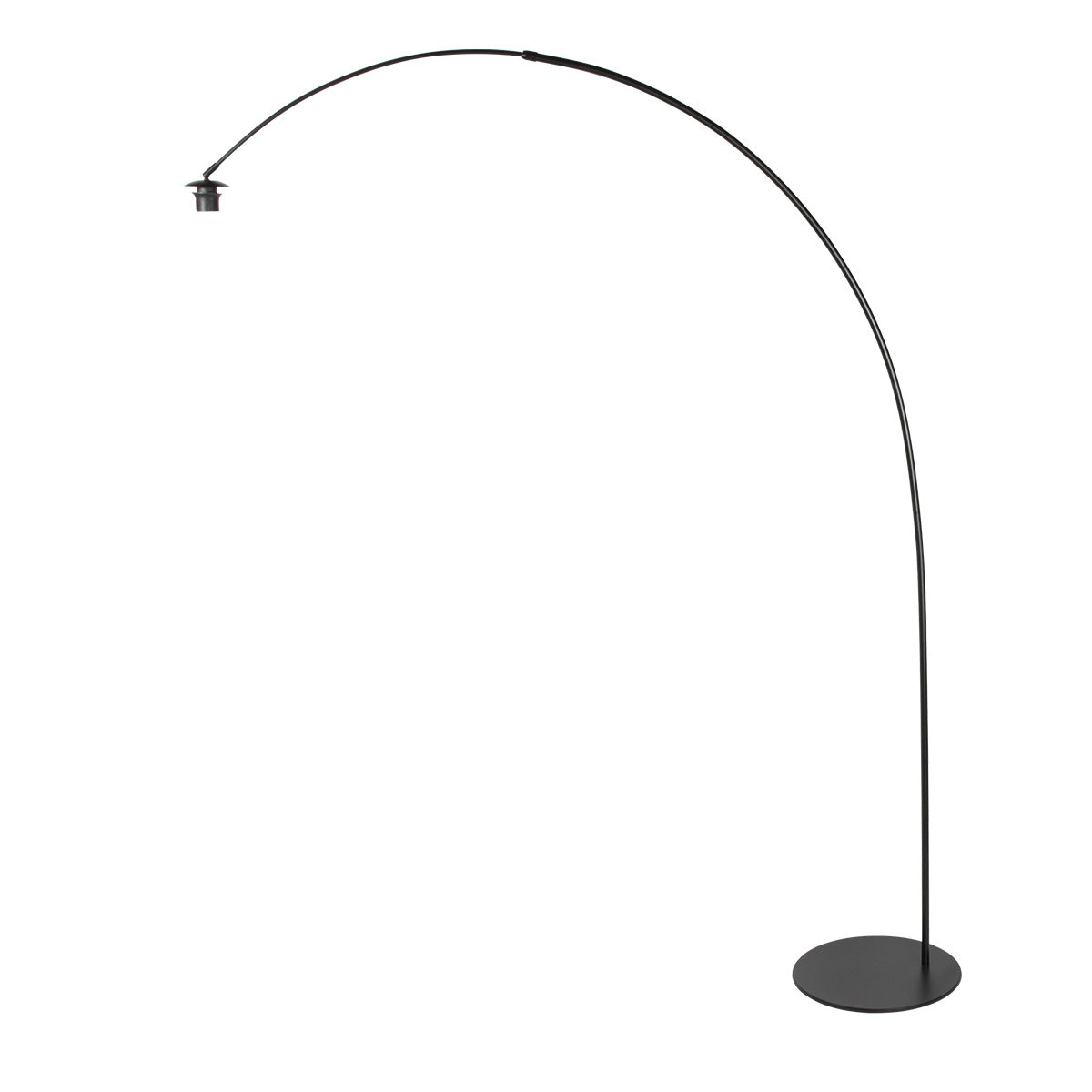 Lampadaire noir présenté en sens inverse, arc orienté vers la gauche sur fond blanc