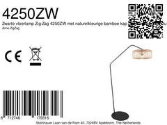 Stehleuchte Zig-Zag 4250ZW schwarz mit Bambus-Lampenschirm in Naturfarbe – einzigartiges Design und funktionale Nutzung