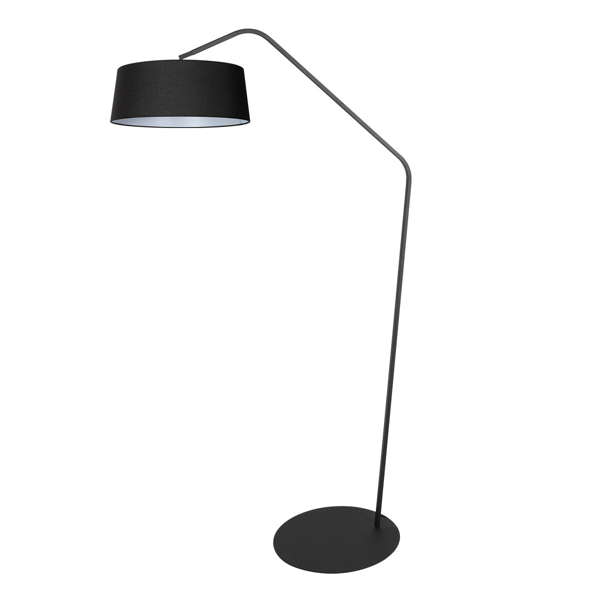 Même lampadaire vu de trois quarts, socle rond plat et grand abat-jour