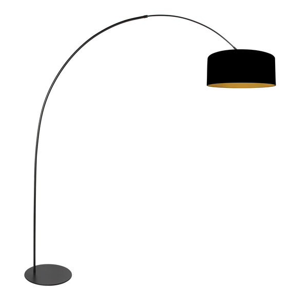 Schwarze Stehleuchte Curve 4270ZW mit schwarzem Leinenschirm und goldener Innenseite – einzigartiges Design und funktionale Nutzung