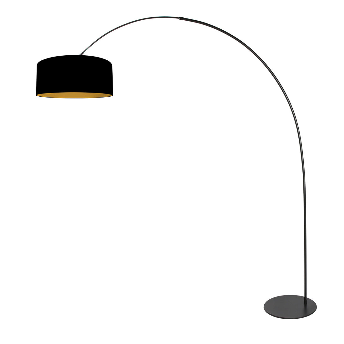 Schwarze Stehleuchte Curve 4270ZW mit schwarzem Leinenschirm und goldener Innenseite – einzigartiges Design und funktionale Nutzung