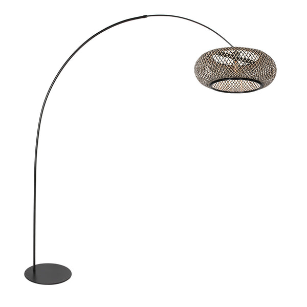 Schwarze Stehleuchte Curve 4274ZW mit geflochtenem Lampenschirm aus schwarzem und naturfarbenem Bambus – Einzigartiges Design und funktionale Nutzung