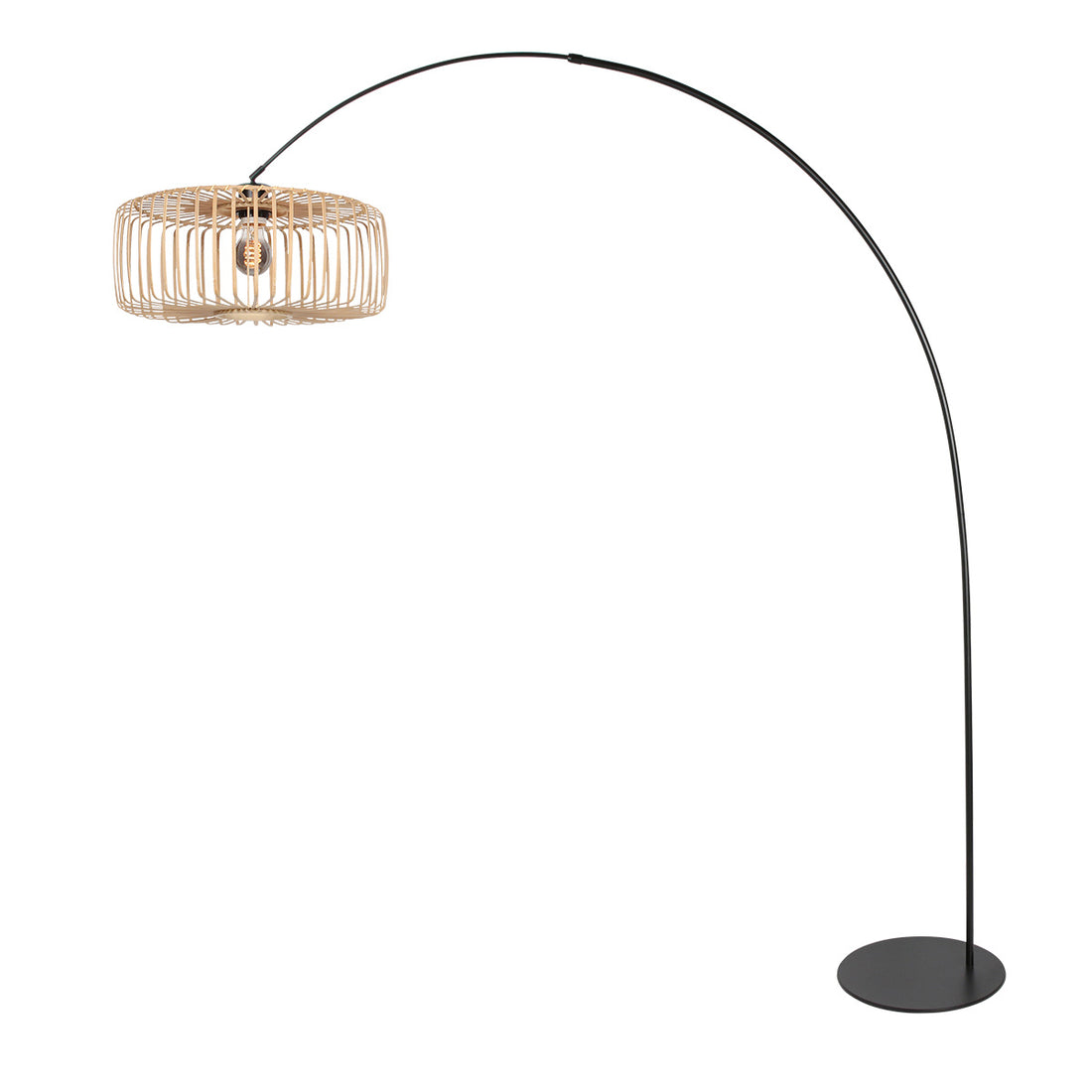 Schwarze Stehlampe Curve 4275ZW mit bambusfarbenem Lampenschirm in natürlichem, schlichtem Design – einzigartige Gestaltung und funktionale Nutzung