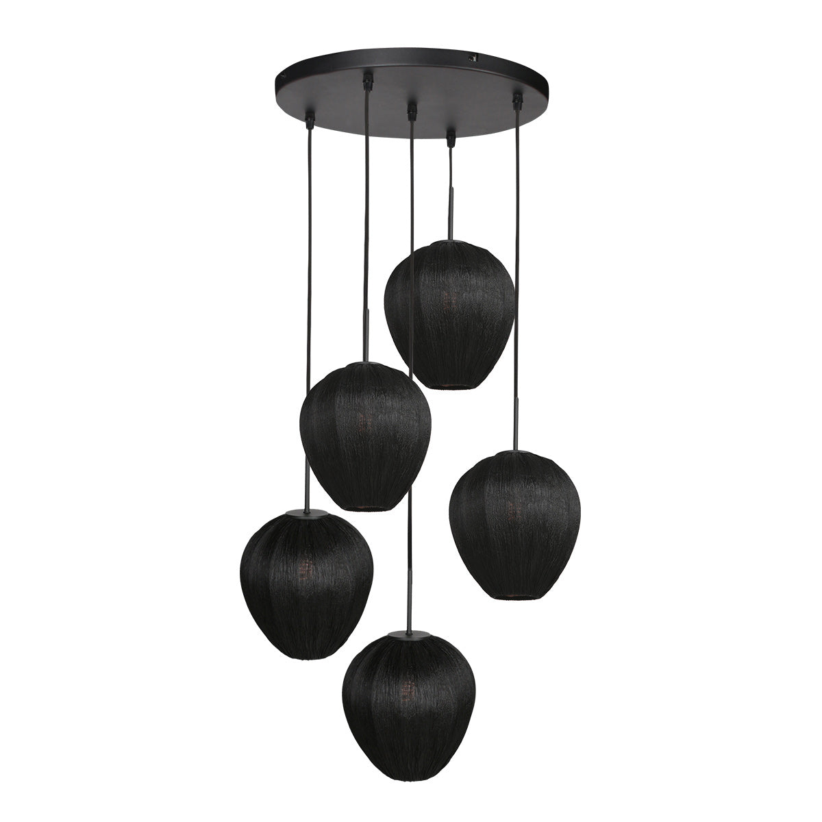 Suspension noire complète sans éclairage, structure et câbles fins bien visibles.