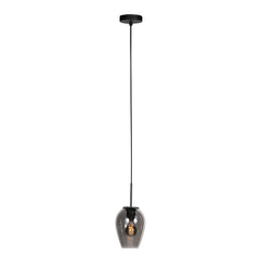 HaloSwap 4290ZW – Schwarze Pendelleuchte mit tropfenförmiger Kugel aus Rauchglas mit einem Durchmesser von 15 cm