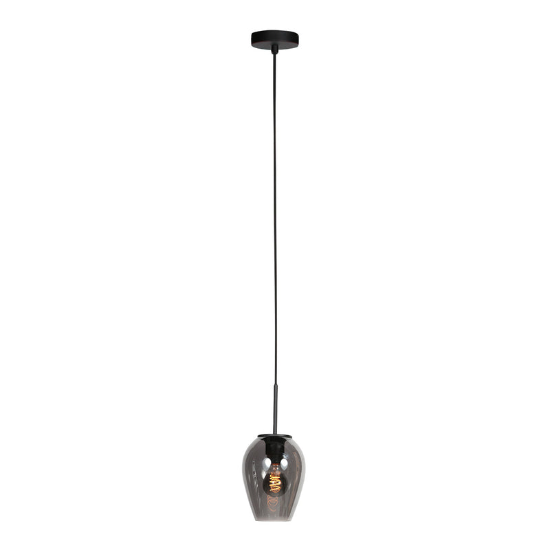 HaloSwap 4290ZW – Schwarze Pendelleuchte mit tropfenförmiger Kugel aus Rauchglas mit einem Durchmesser von 15 cm