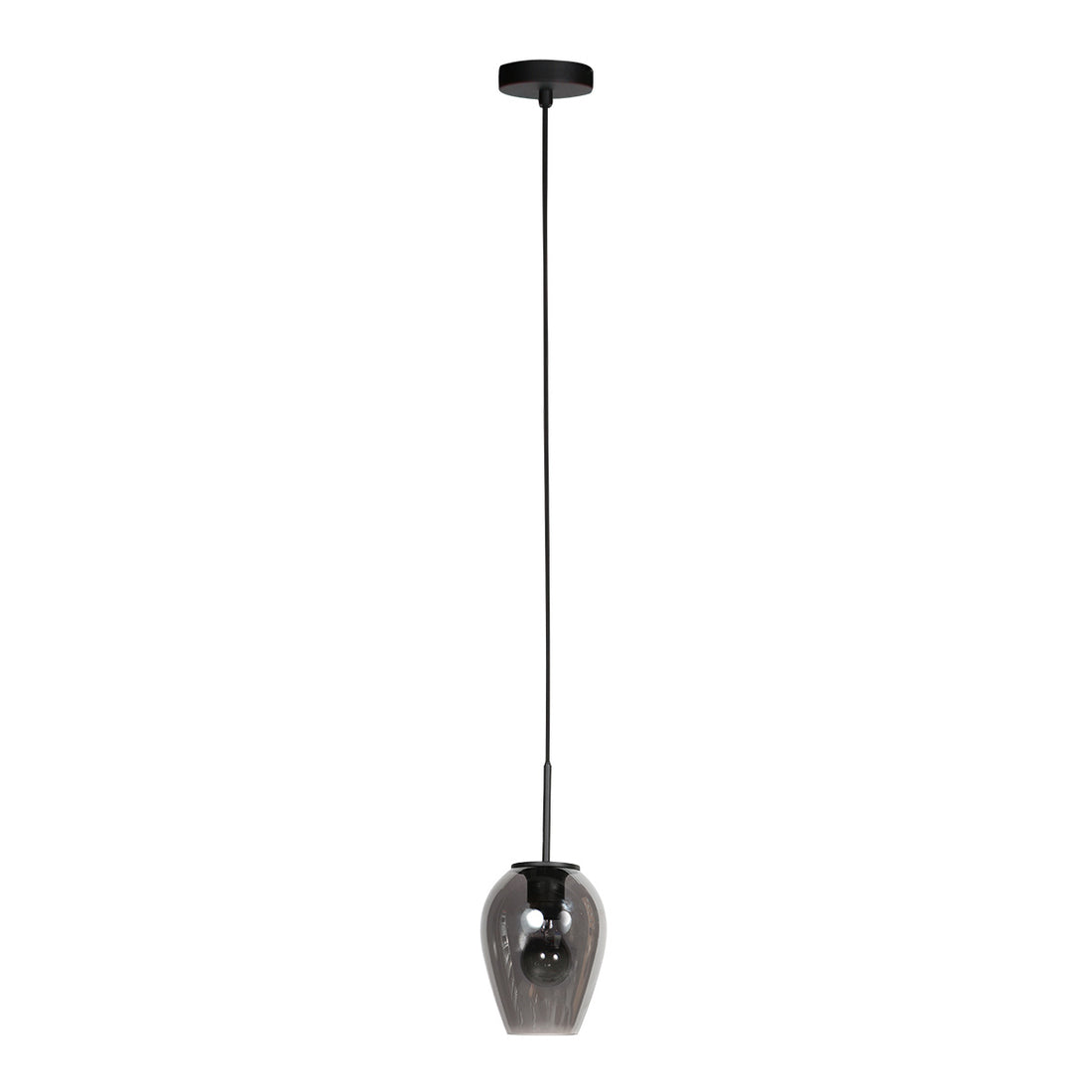 HaloSwap 4290ZW – Schwarze Pendelleuchte mit tropfenförmiger Kugel aus Rauchglas mit einem Durchmesser von 15 cm