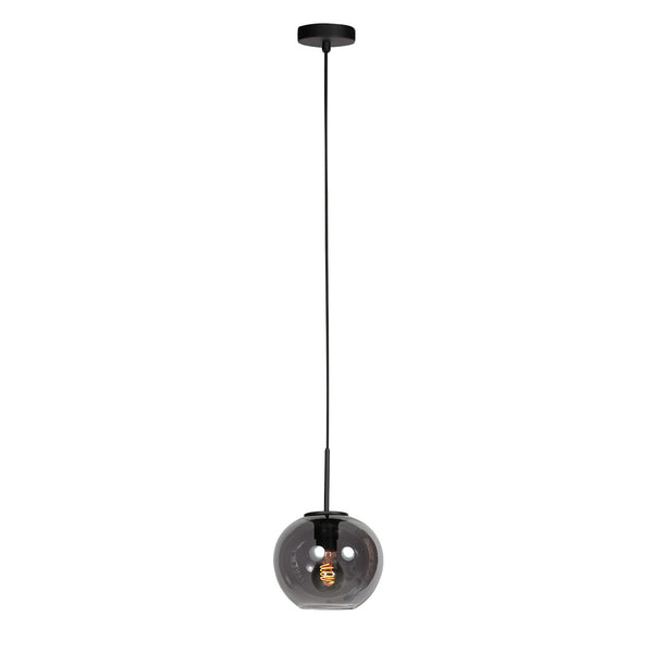 HaloSwap 4292ZW – Schwarze Pendelleuchte mit rauchfarbenem Glaskugel-Schirm, Durchmesser 20 cm