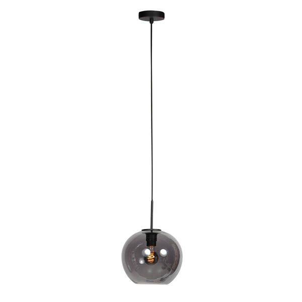 HaloSwap 4293ZW – schwarze Pendelleuchte mit rauchfarbener Glaskugel, 25 cm Durchmesser