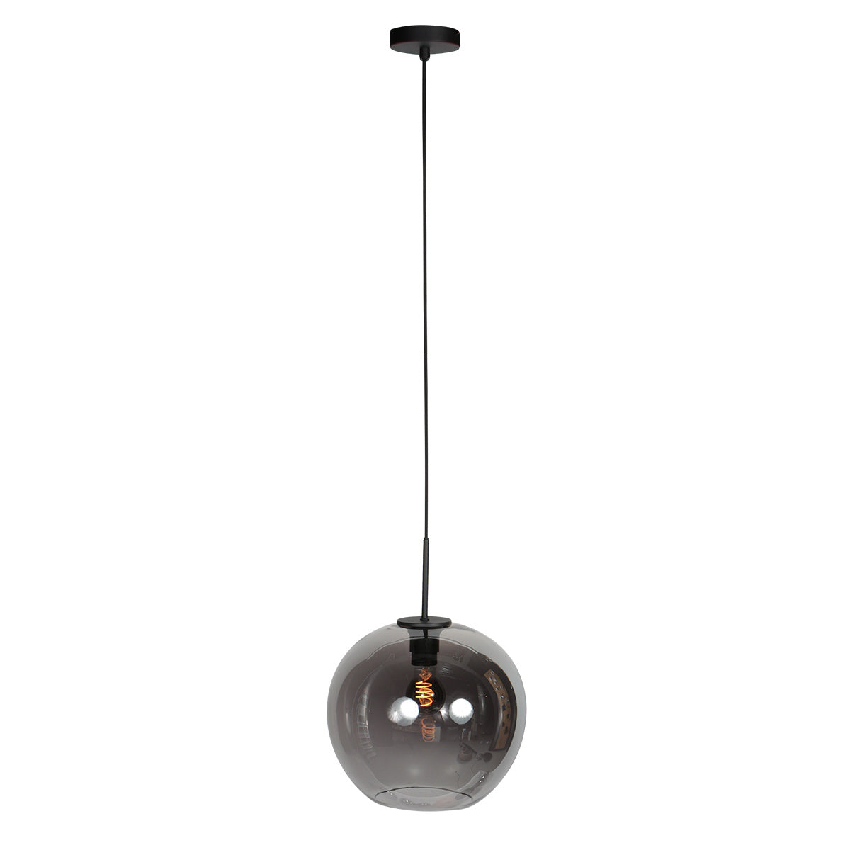 Luminaire suspendu complet sur fond blanc avec câble textile et ampoule Edison
