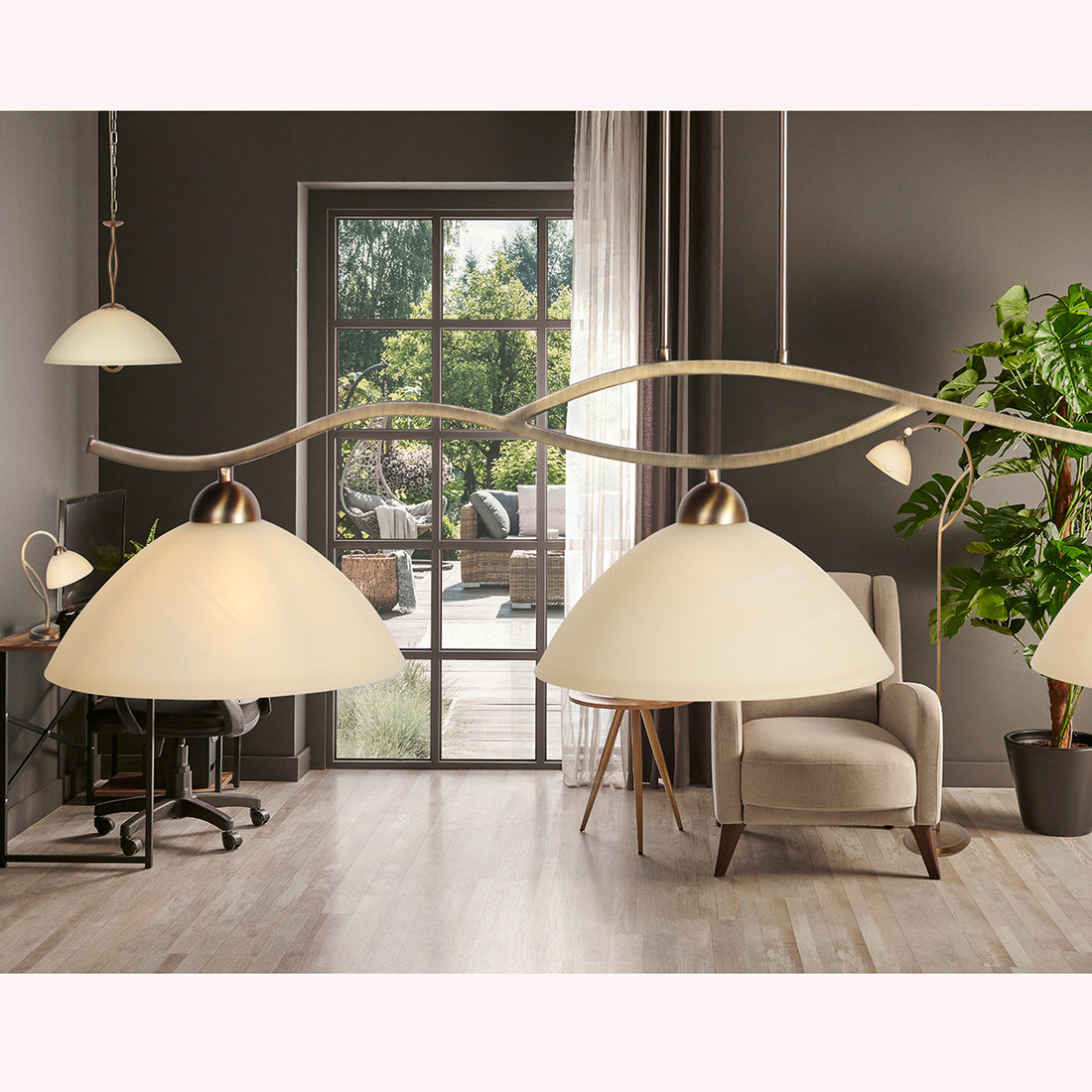 Hängeleuchte mit 3 bernsteinfarbenen Gläsern, Bronze für Esszimmer | Anthéa