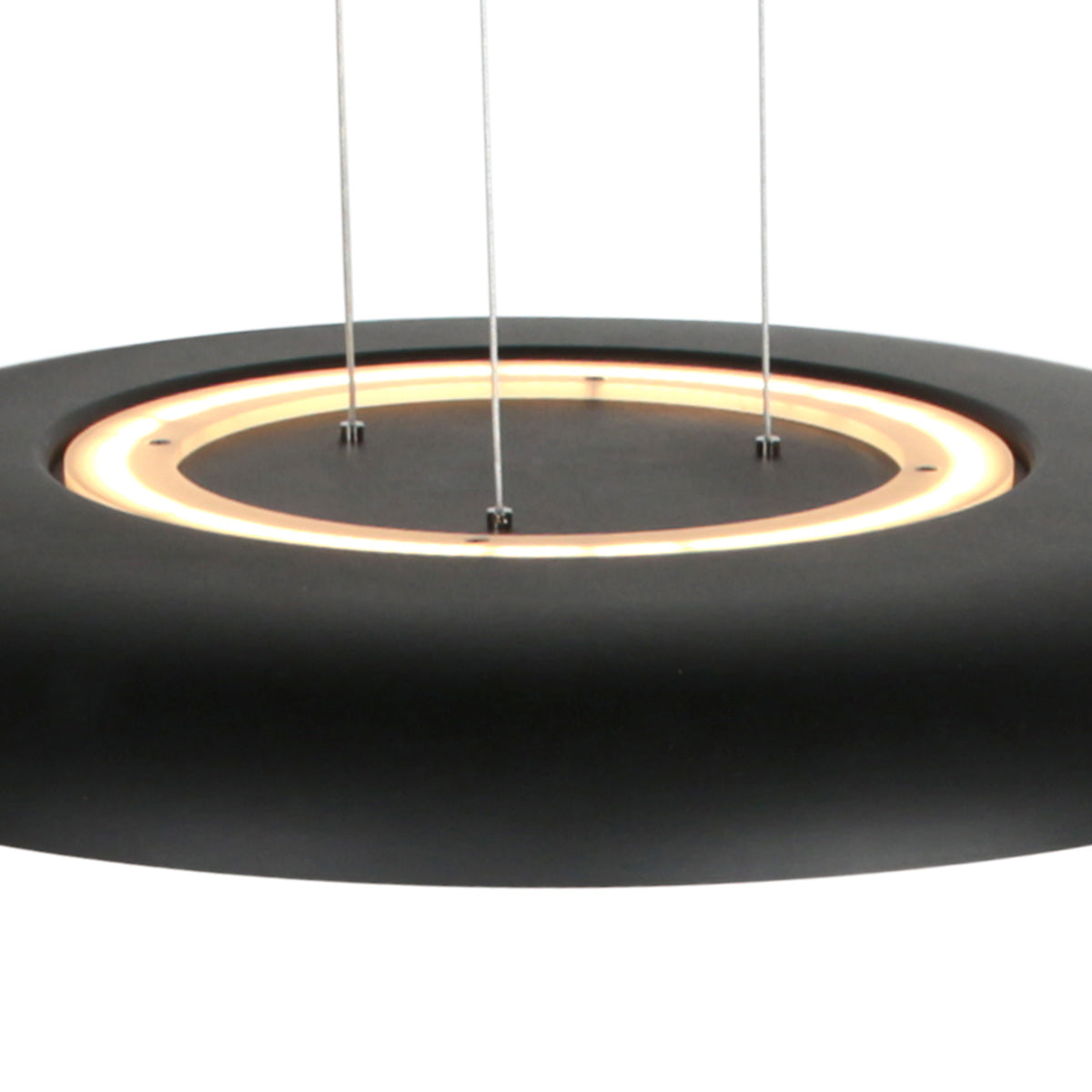 Suspension led salle à manger allumée, halo doré et lumière blanc chaud 2700 K
