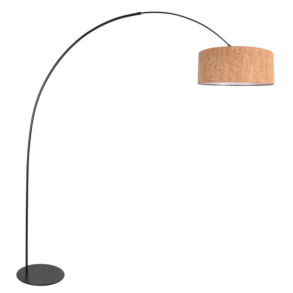 Anne-Curve 4340ZW Bogenleuchte – elegantes Schwarz mit Kork-Lampenschirm Ø 50 cm