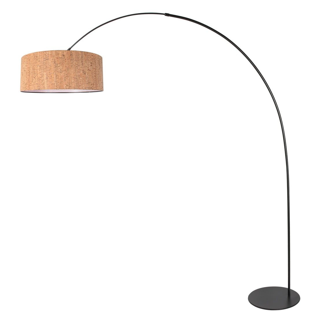 Anne-Curve 4340ZW Bogenleuchte – elegantes Schwarz mit Kork-Lampenschirm Ø 50 cm