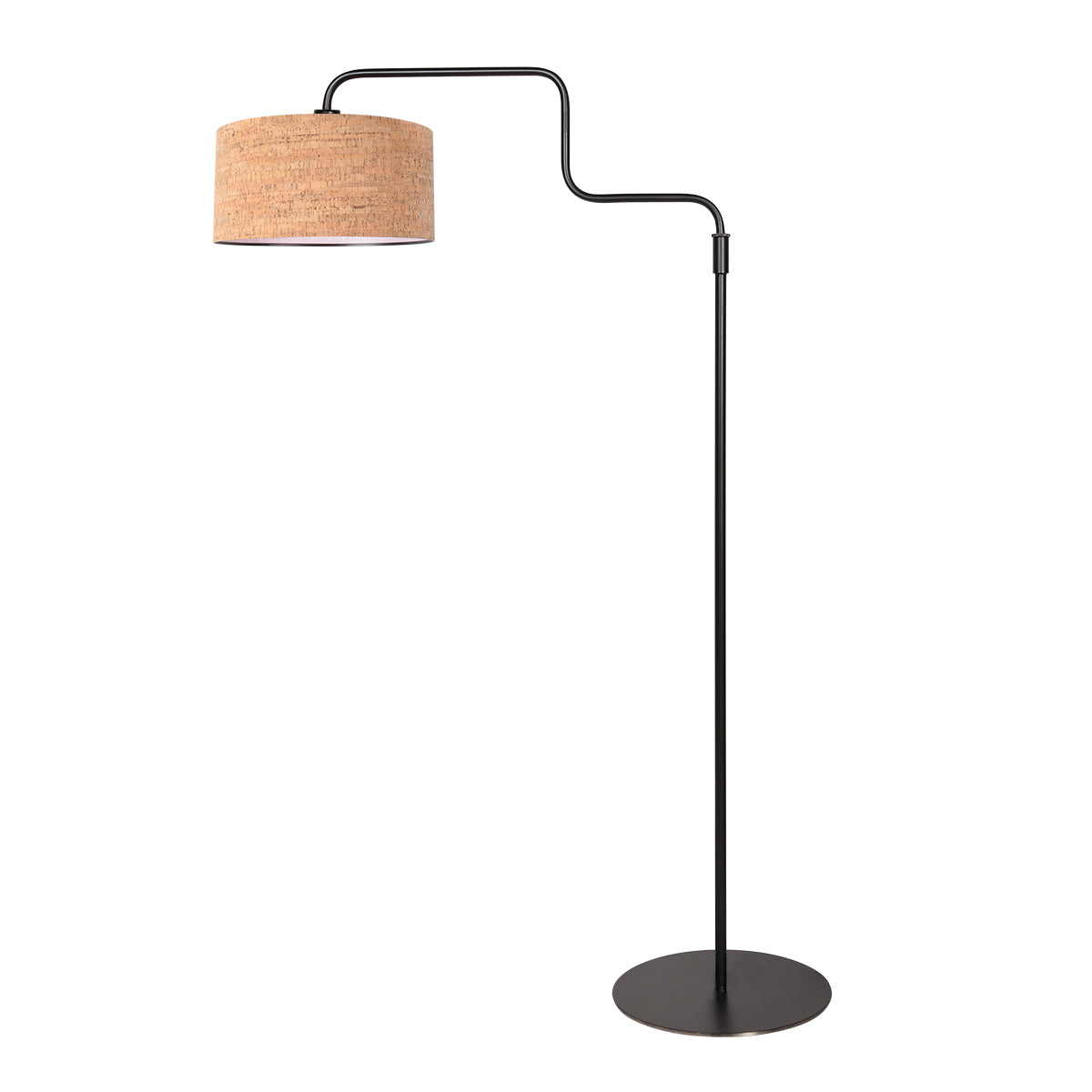 Vue inversée du lampadaire avec abat-jour en liège à gauche et socle rond à droite.