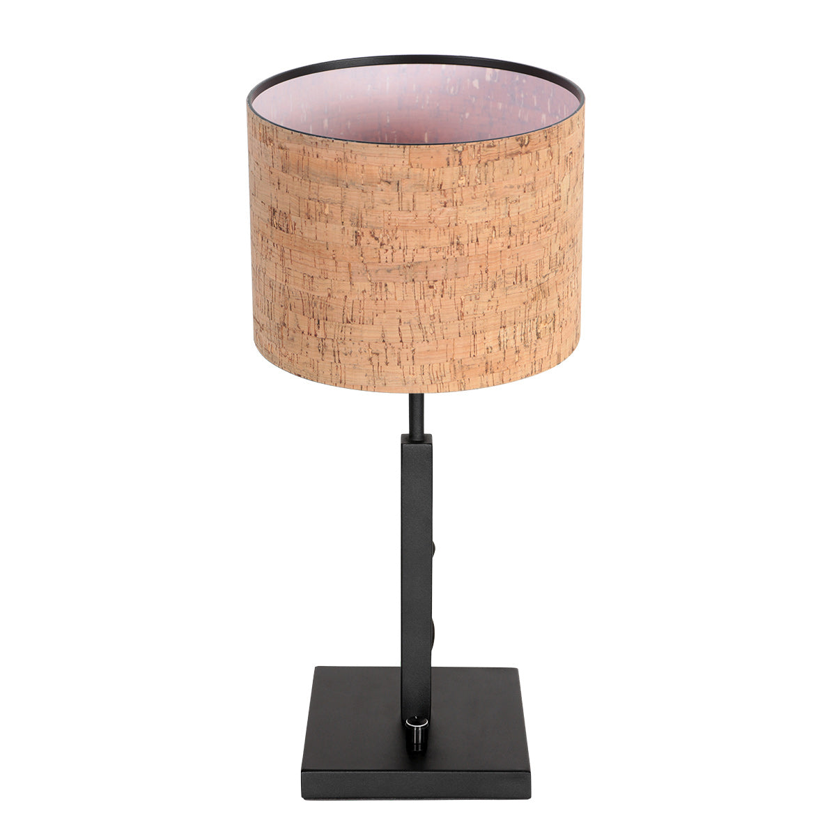 Second angle du produit, mettant en valeur le liège et l'intérieur rose de l'abat-jour