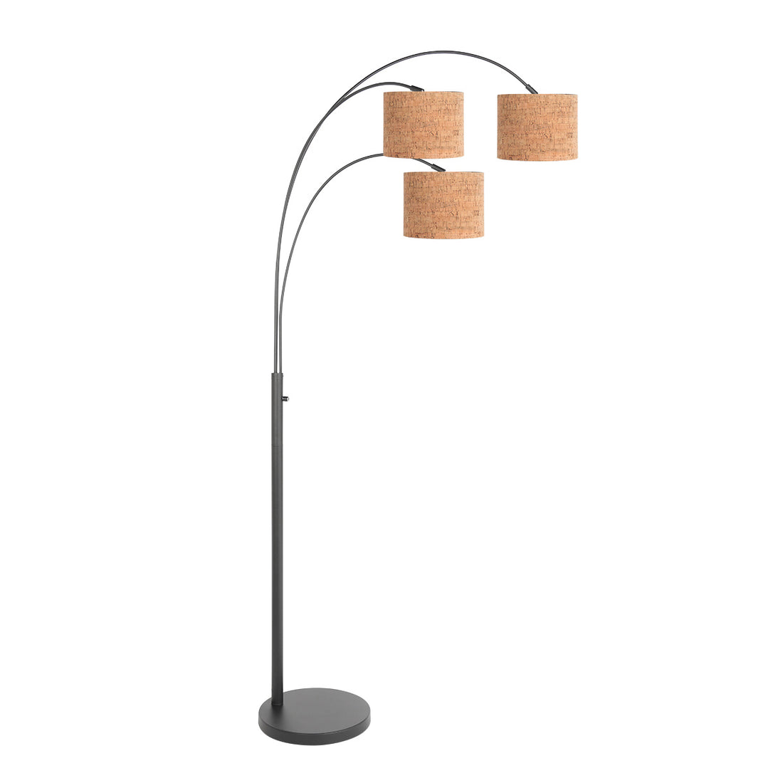 Bogenlampe, 3 Schirme Kork, Metall schwarz Ø 30 | Liéro