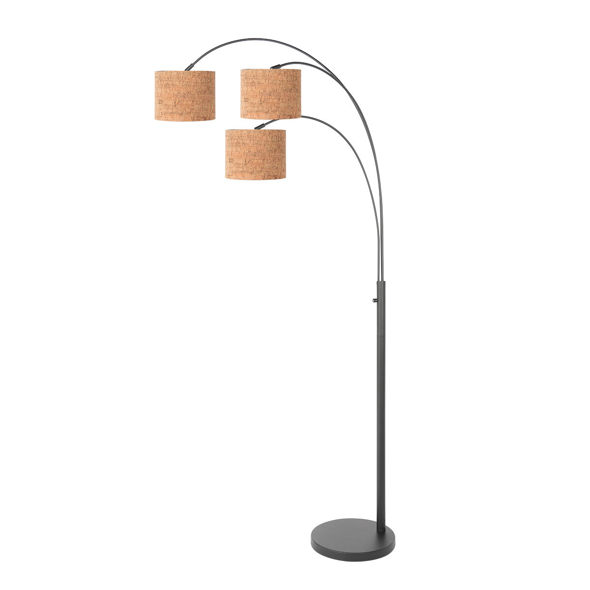 Silhouette complète du lampadaire sur fond clair, abat-jour en liège répartis en éventail