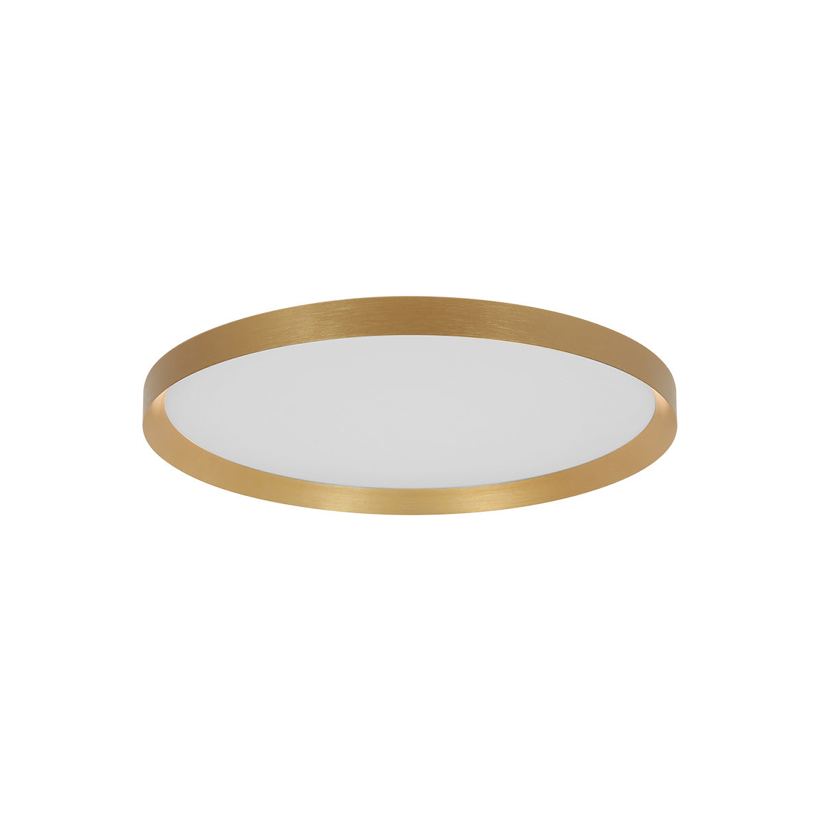 Même plafonnier rond éteint, verre opale blanc et cercle doré brossé