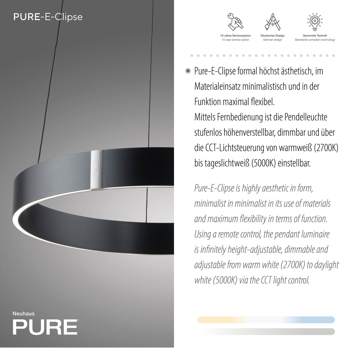 Suspension Pure E-Clipse grise, L 50 cm