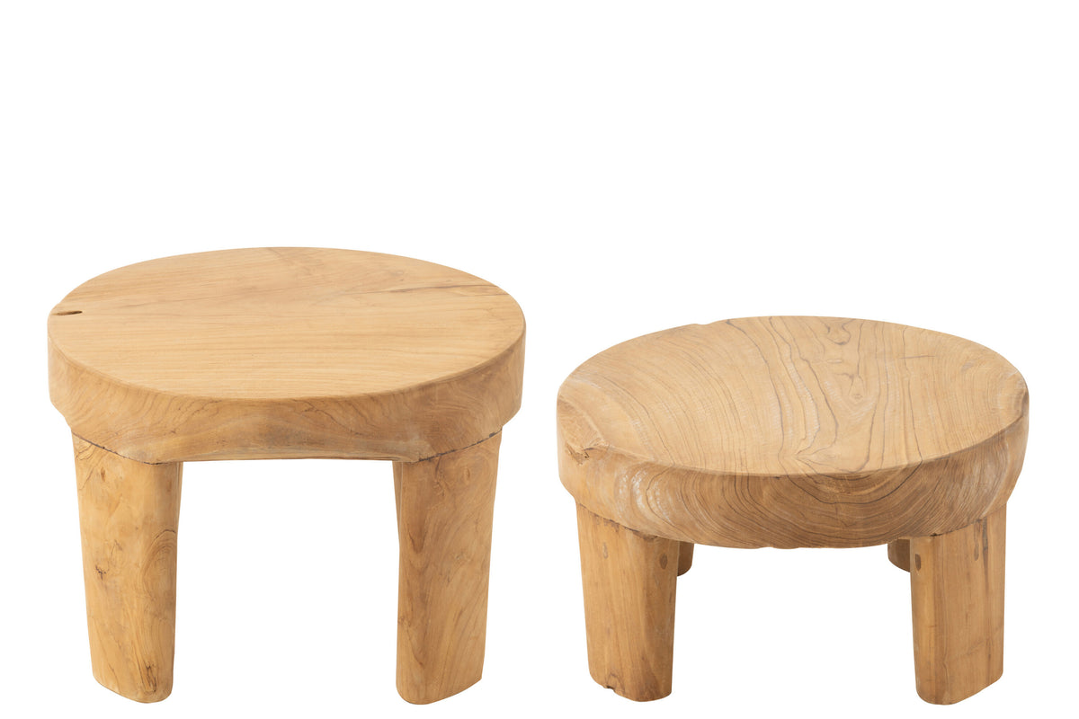 Runde Tische aus naturfarbenem Teakholz