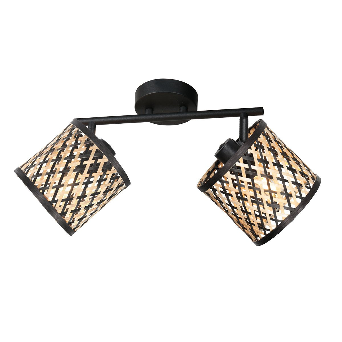 Spot Sumba noir, 2 lumières, abat-jour en bambou Ø12 cm