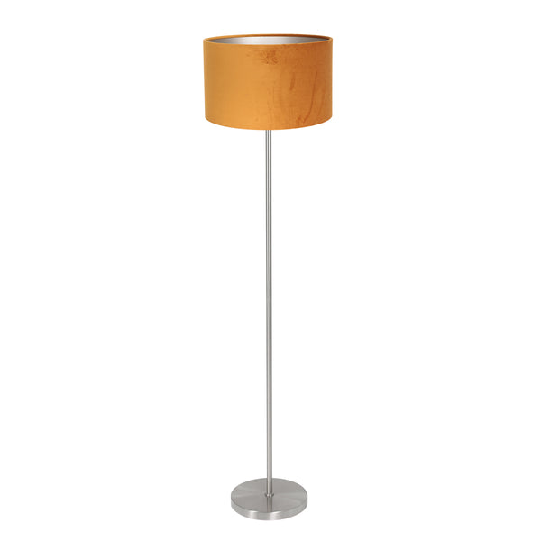 Stehlampe Noor 4431ST – goldener Samtschirm mit gebürstetem Stahlgestell