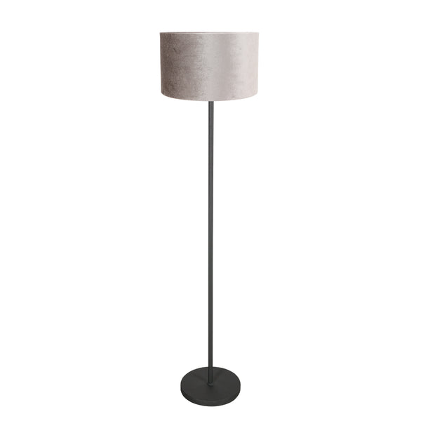 Stehlampe Noor 4441ZW – mattschwarz mit grauem Samtschirm