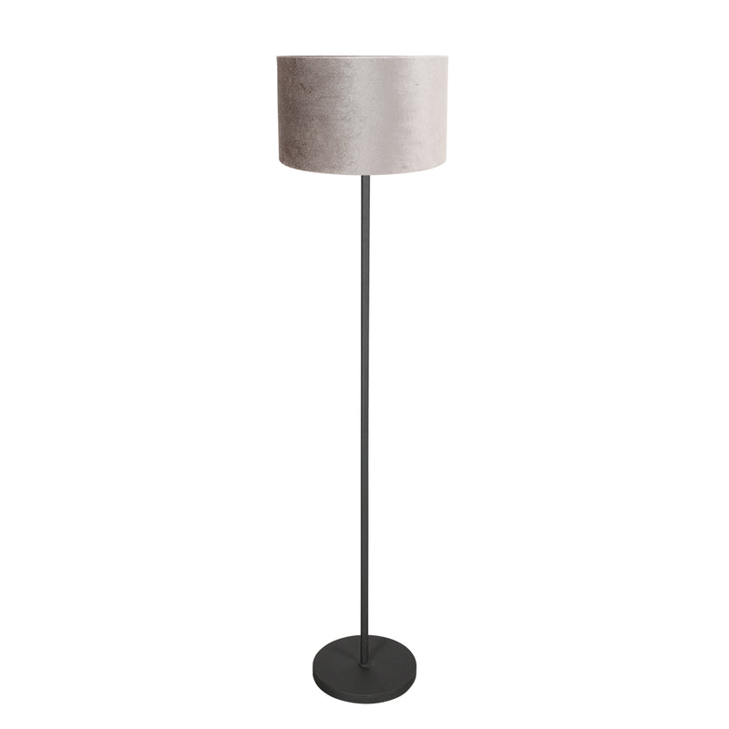Stehlampe Noor 4441ZW – mattschwarz mit grauem Samtschirm