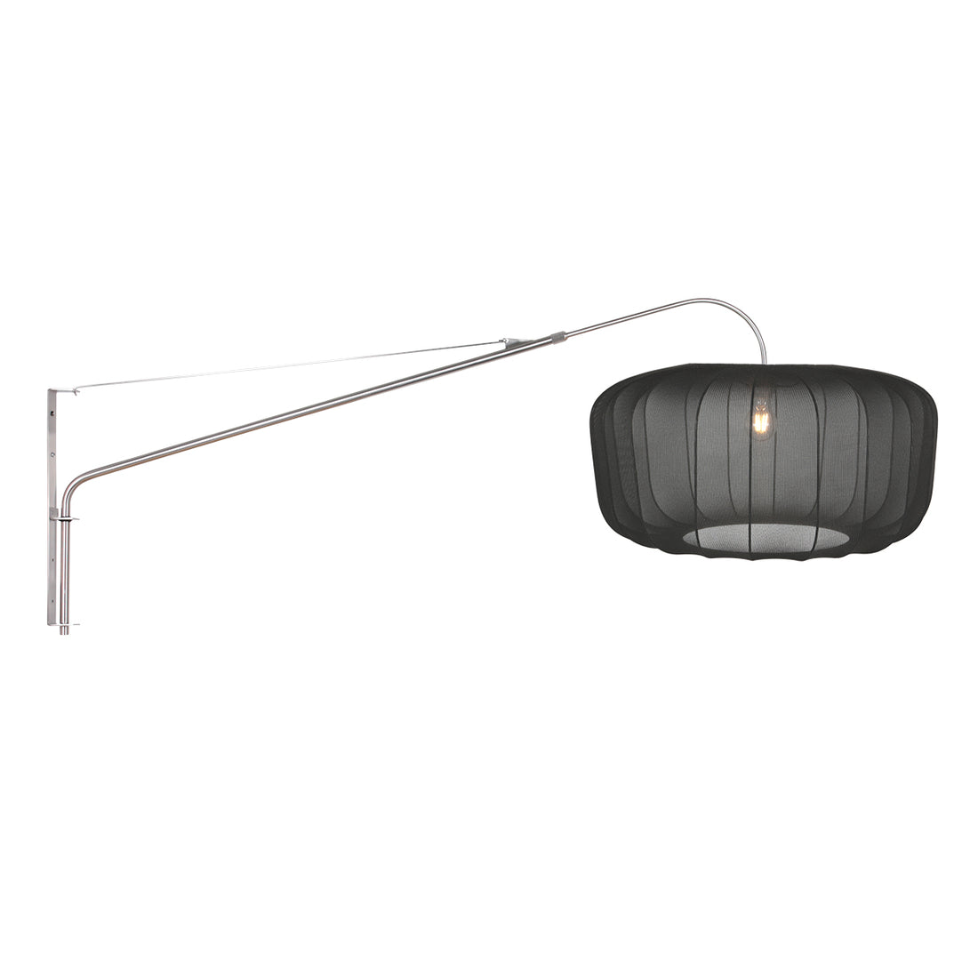 Wandleuchte mit verstellbarem Leselicht, langer Stahlarm, schwarzer Lampenschirm Ø60 cm | Elegant Classy