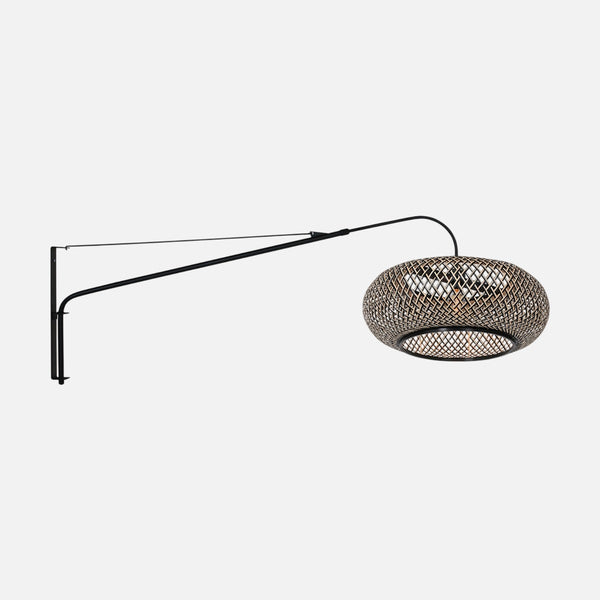 Wandleuchte Bambus langer Arm, geflochtener Lampenschirm Ø 50 cm ausziehbar | Banwé