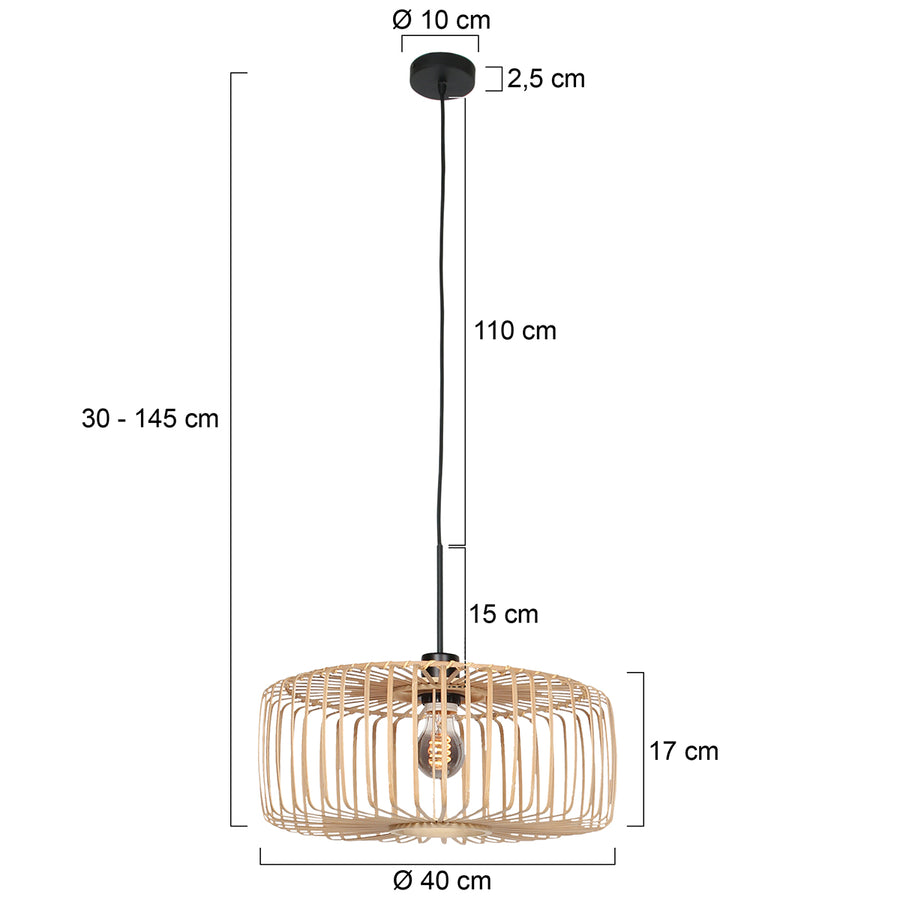 Hängeleuchte Sparkled Light 4474ZW – schwarz mit Bambusschirm Ø40 cm