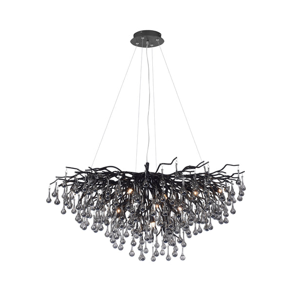 Suspension Icicle 10 lumières noire, verre