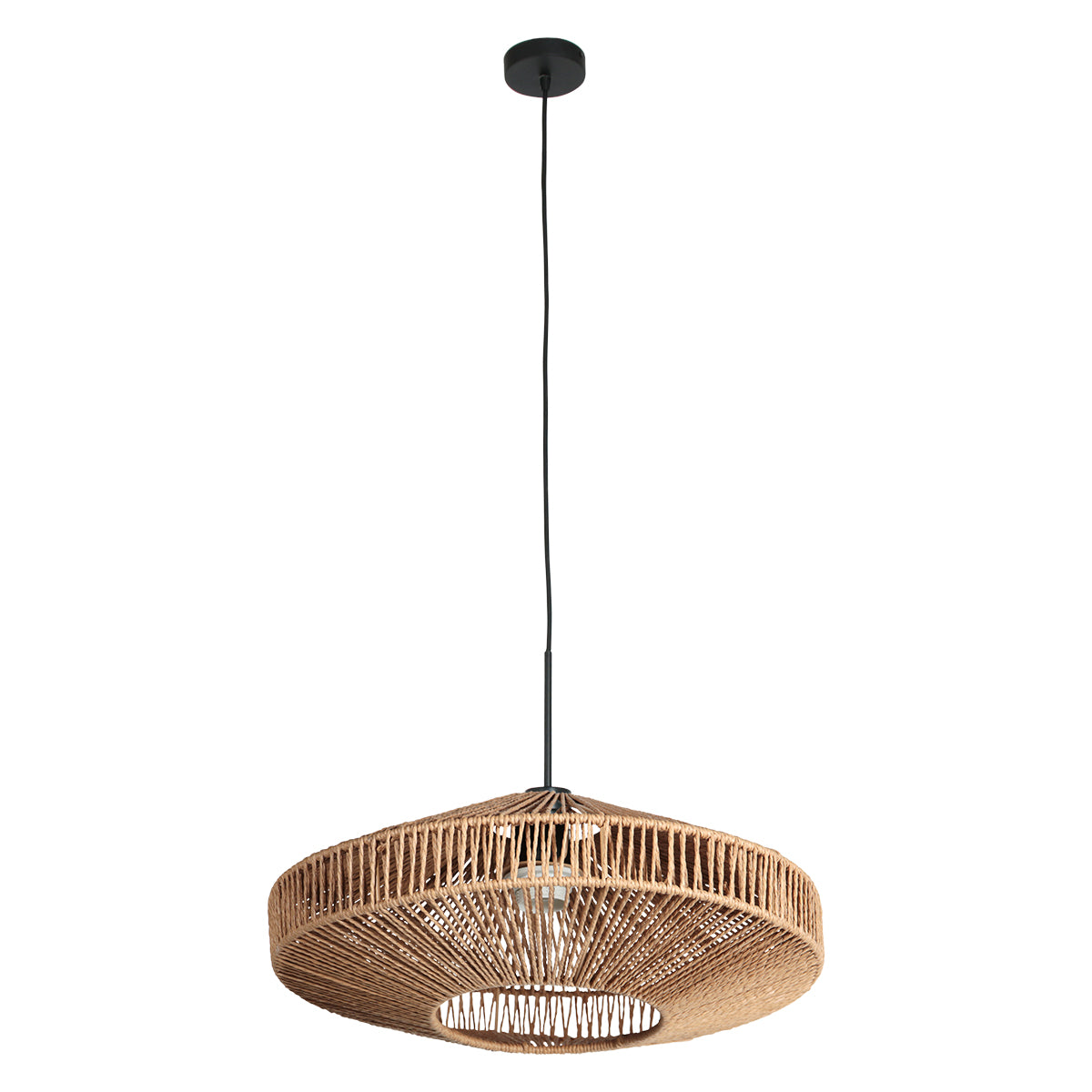 Abat-jour en corde naturelle tressée forme soucoupe, suspension bohème Ropéa