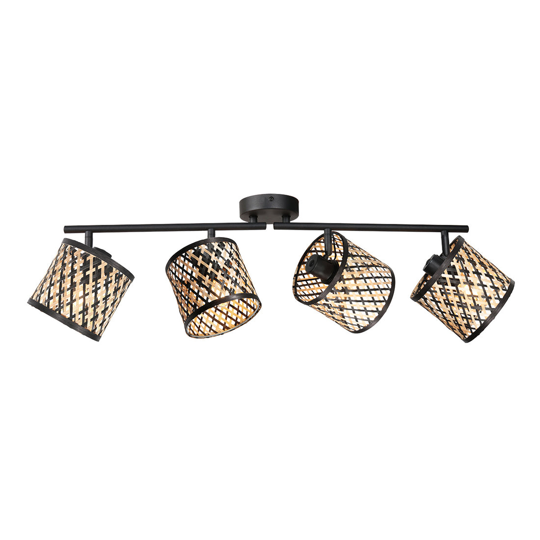 Deckenleuchte 4-flammig, geflochtenes Bambus, schwarz und natur, Schiene 73 cm | Timor