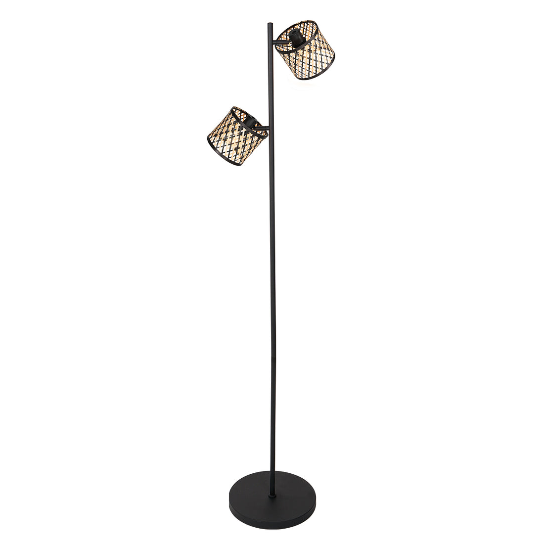 Bambus-Stehlampe mit 2 verstellbaren Spots, schwarzer Stab H 150 cm | Bambus