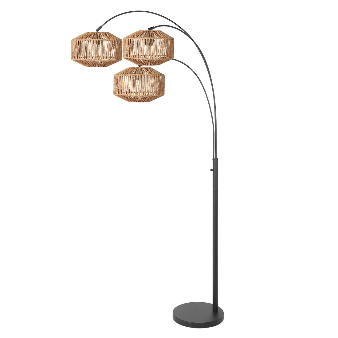 Bogenlampe Naturkordel, 3-flammig mattschwarz H 180 cm | Cordéo