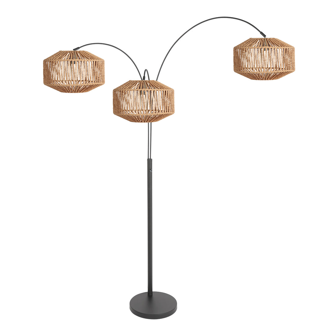 Bogenlampe Naturkordel, 3-flammig mattschwarz H 180 cm | Cordéo