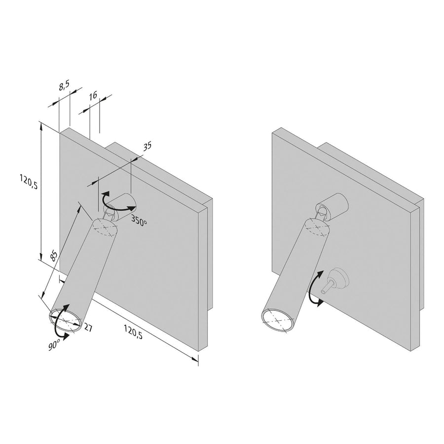 Applique murale LED BL1 en acier, hauteur 12,1 cm, acier inoxydable, 3000 K, 3 W, largeur 12,1 cm, modèle 2