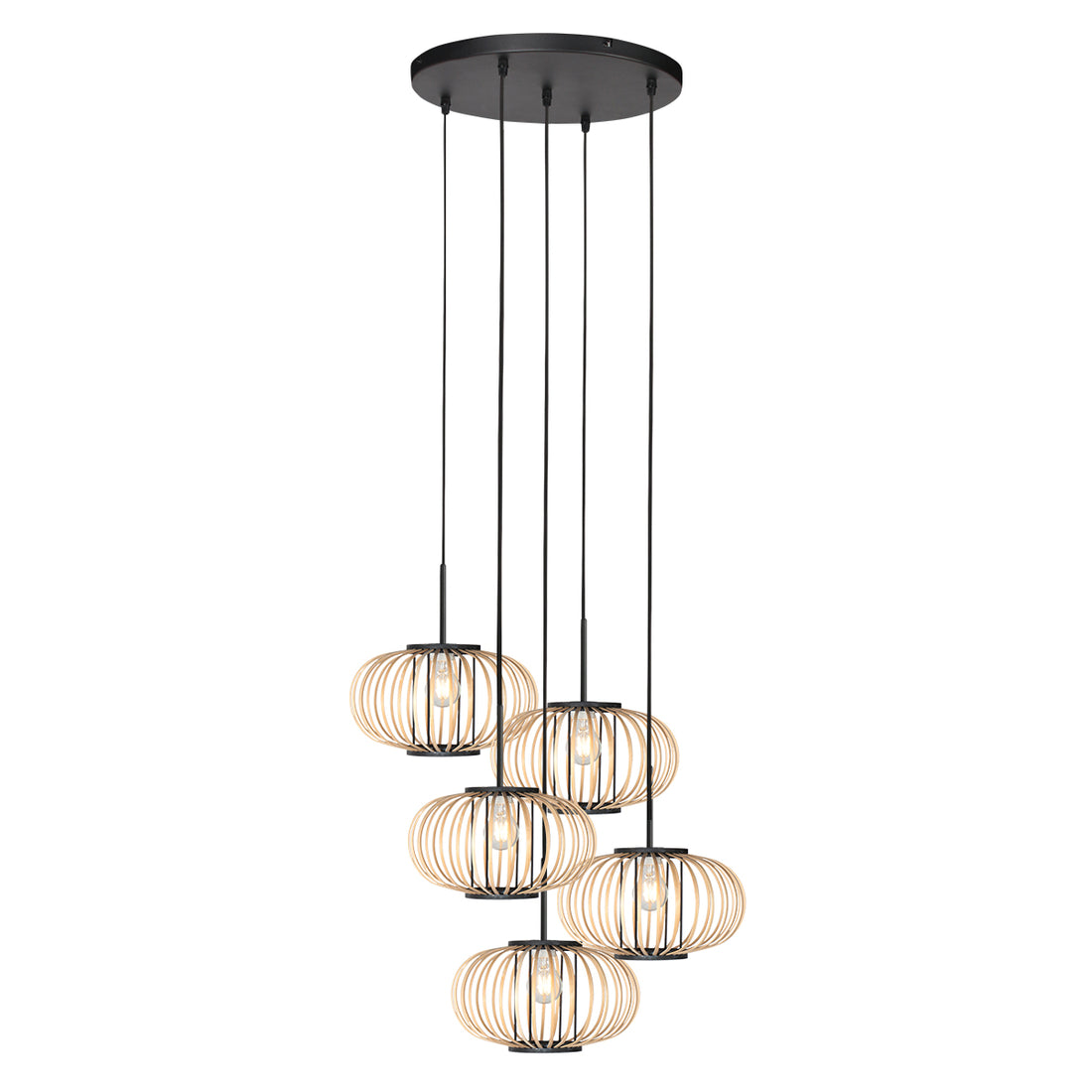 Bambus-Hängeleuchte, 5 durchbrochene Kugeln im Kaskaden-Design Ø 50 cm | Java