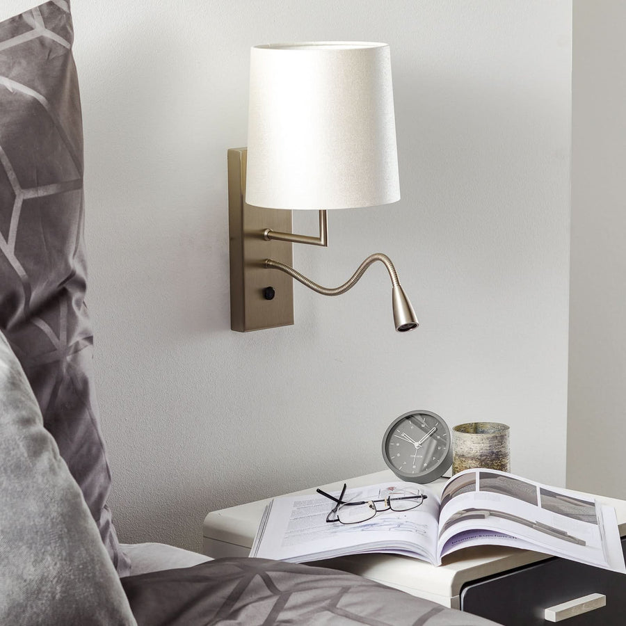 Applique murale Havanna en laiton, crème et nickel mat, hauteur 33 cm