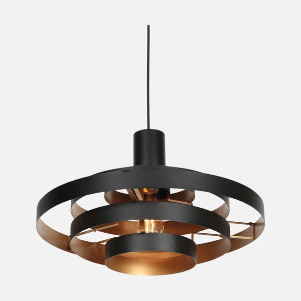 Schwarze Hängeleuchte, goldfarbenes Interieur, Ø 50 cm, Textilkabel | Halo Cirque